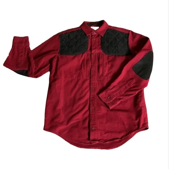 Vintage L.L. Bean Chamois cloth shirt Red with black patches Size Small - Picture 1 of 11